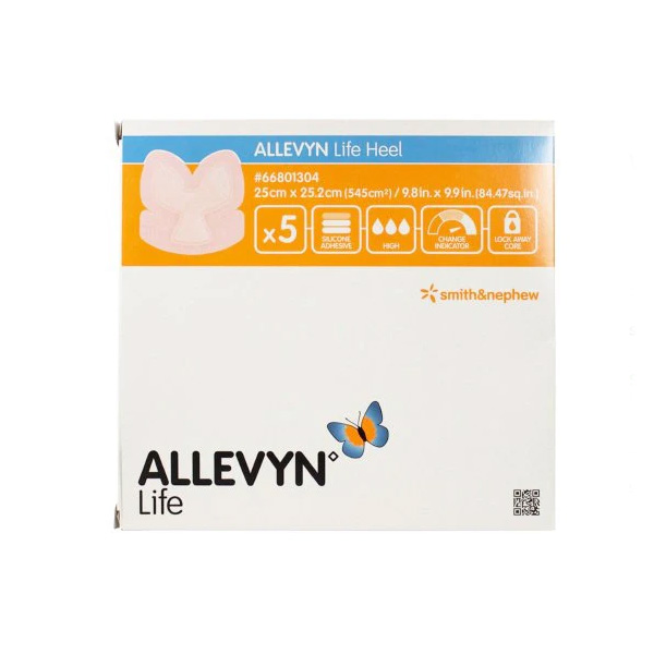 Silicone Foam Dressing Allevyn Life 9-4/5 X 9-9/10 Inch Heel Silicone Adhesive with Border Sterile