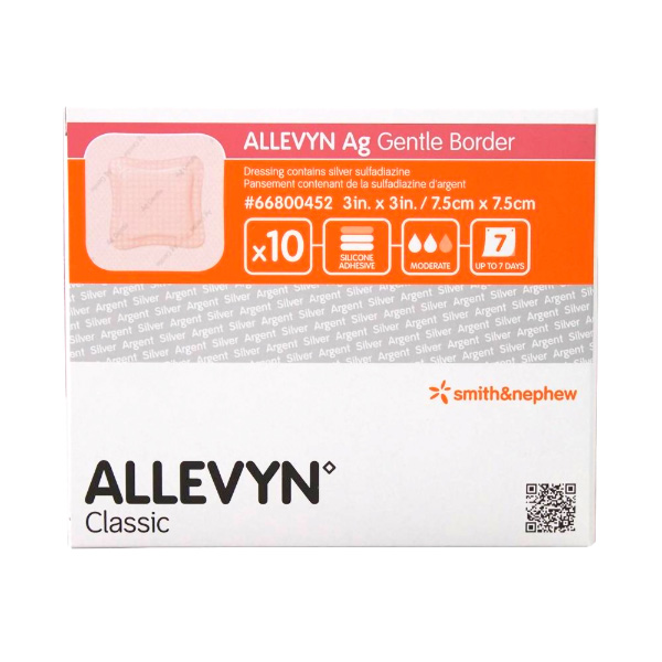 Silver Silicone Foam Dressing Allevyn Ag Gentle Border 3 X 3 Inch Square Sterile