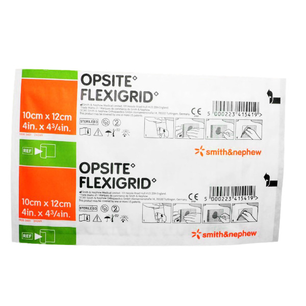 Transparent Film Dressing OpSite Flexigrid Rectangle 4 X 4-3/4 Inch 2 Tab Delivery Without Label Sterile