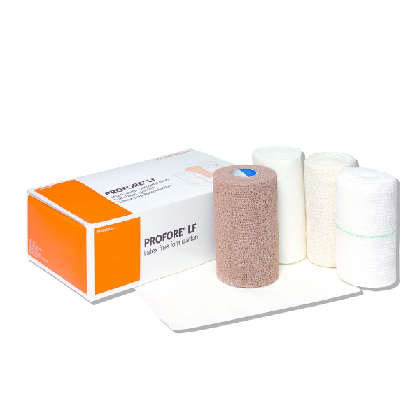 4 Layer Compression Bandage System Profore LF 5-1/2 X 8 Inch / 4 Inch X 4 Yard / 4 Inch X 3 Yard / 4 Inch X 2-4/5 Yard Standard Compression Self-adherent / Tape Closure Tan / White NonSterile