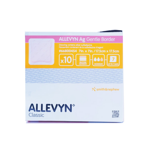 Silver Silicone Foam Dressing Allevyn Ag Gentle Border 7 X 7 Inch Square Sterile