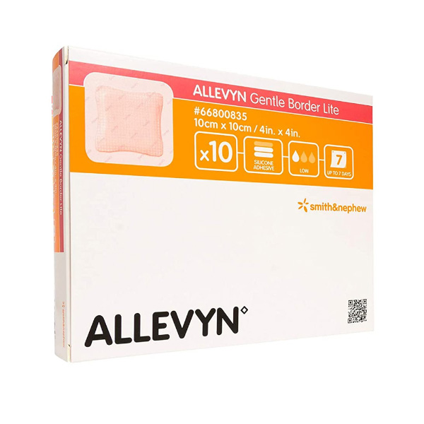 Thin Silicone Foam Dressing Allevyn Gentle Border Lite 4 X 4 Inch Square Silicone Gel Adhesive with Border Sterile
