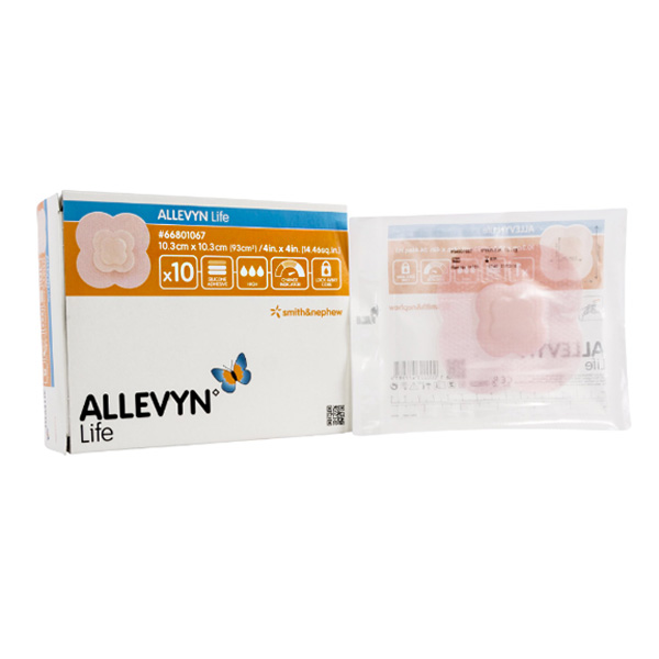 Silicone Foam Dressing Allevyn Life 4 X 4 Inch Quadrilobe Silicone Adhesive with Border Sterile