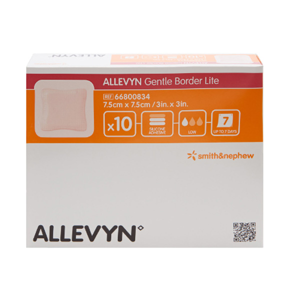 Thin Silicone Foam Dressing Allevyn Gentle Border Lite 3 X 3 Inch Square Silicone Gel Adhesive with Border Sterile
