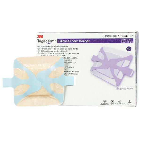Silicone Foam Dressing 3M™ Tegaderm™ 2 X 2 Inch Square Silicone Adhesive with Border Sterile