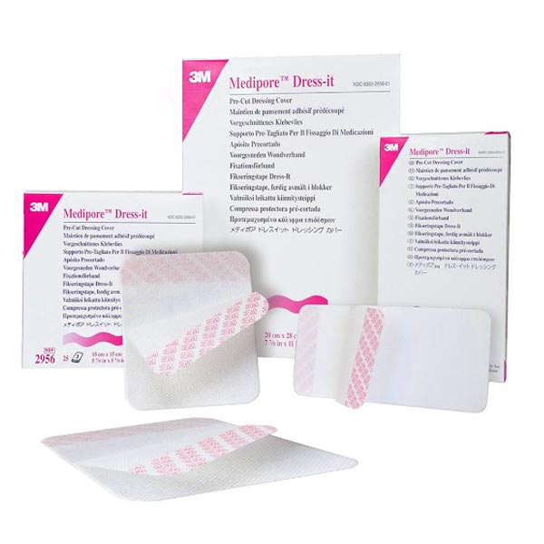 Dressing Retention Tape with Liner 3M™ Medipore™ Dress-It Pre-Cut Pad Soft Cloth 3-7/8 X 4-5/8 Inch White NonSterile