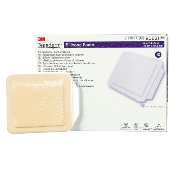 Silicone Foam Dressing 3M™ Tegaderm™ 4 X 4-1/4 Inch Square Silicone Adhesive Without Border Sterile