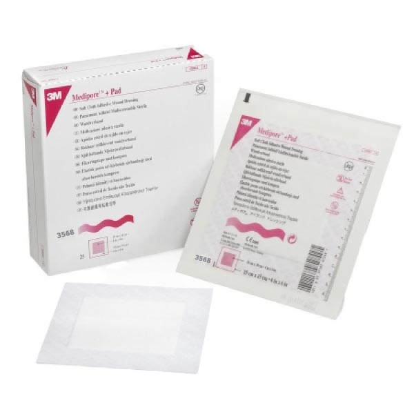 Adhesive Dressing 3M™ Medipore™ 6 X 6 Inch Soft Cloth Square White Sterile