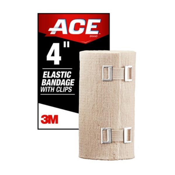 Elastic Bandage 3M™ ACE™ 4 Inch X 5 Yard Standard Compression Clip Detached Closure Tan NonSterile