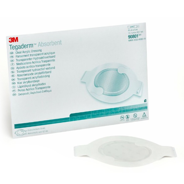 Absorbent Acrylic Transparent Film Dressing 3M™ Tegaderm™ Oval 4-3/8 X 5 Inch 2 Tab Delivery Without Label Sterile