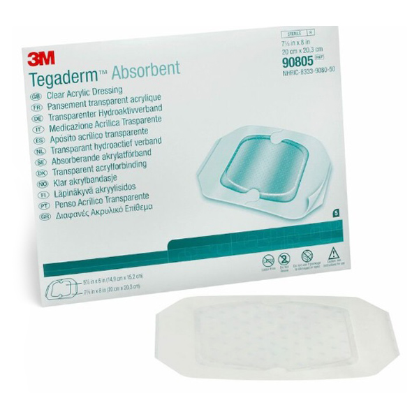 Absorbent Acrylic Transparent Film Dressing 3M™ Tegaderm™ Square 7-7/8 X 8 Inch 2 Tab Delivery Without Label Sterile