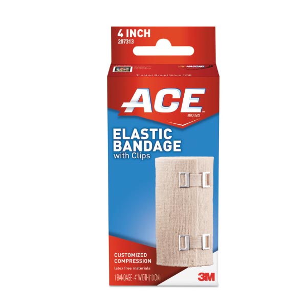 Elastic Bandage 3M™ ACE™ 4 Inch Width Standard Compression Clip Detached Closure Tan NonSterile