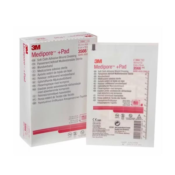 Adhesive Dressing 3M™ Medipore™ 3-1/2 X 4 Inch Soft Cloth Rectangle White Sterile