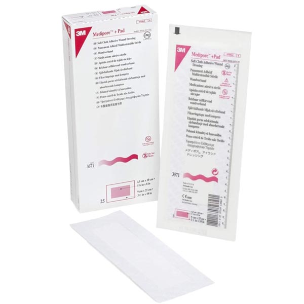 Adhesive Dressing 3M™ Medipore™ 3-1/2 X 10 Inch Soft Cloth Rectangle White Sterile