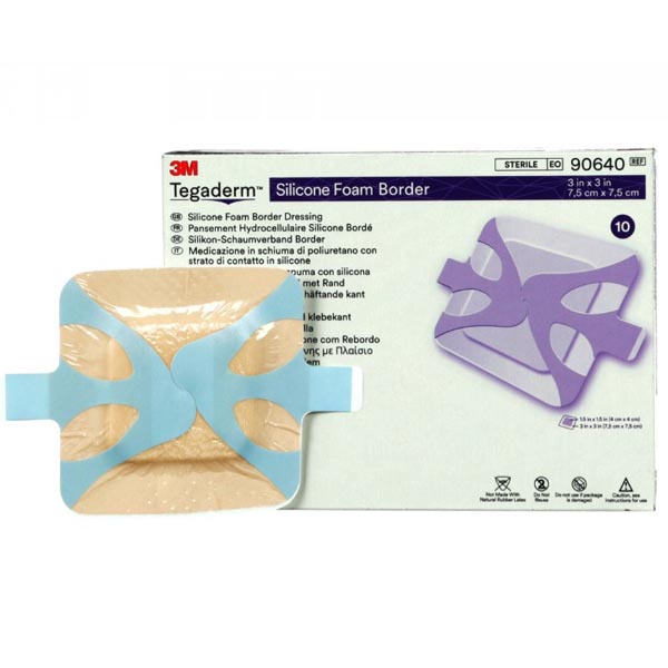 Silicone Foam Dressing 3M™ Tegaderm™ 3 X 3 Inch Square Silicone Adhesive with Border Sterile