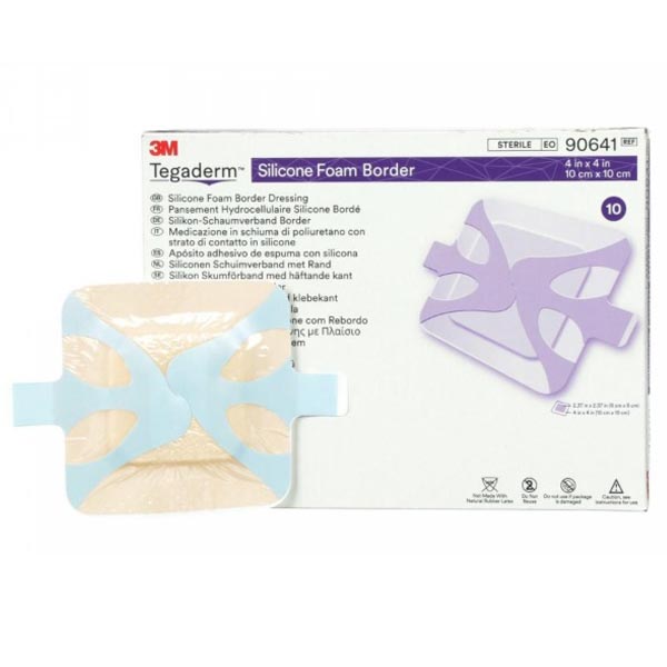 Silicone Foam Dressing 3M™ Tegaderm™ 4 X 4 Inch Square Silicone Adhesive with Border Sterile