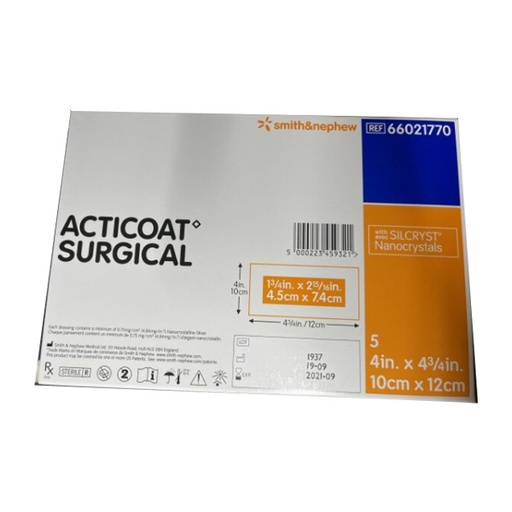[SMI-66021770] Silver Foam Dressing Acticoat Surgical 4 X 4-3/4 Inch Rectangle Sterile