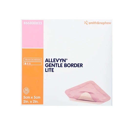 [SMI-66800833] Thin Silicone Foam Dressing Allevyn Gentle Border Lite 2 X 2 Inch Square Silicone Gel Adhesive with Border Sterile