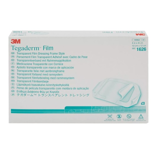[MMM-1626] Transparent Film Dressing 3M™ Tegaderm™ Rectangle 4 X 4-3/4 Inch Frame Style Delivery With Label Sterile