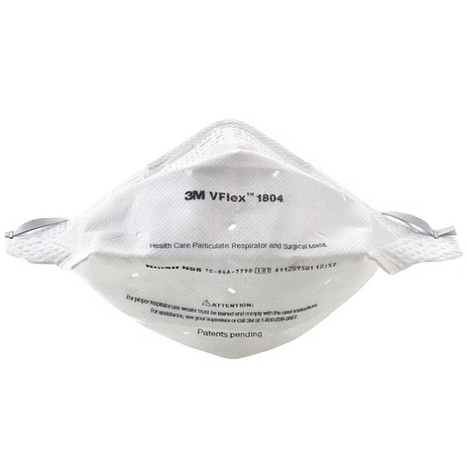 [MMM-1804] Particulate Respirator / Surgical Mask 3M™ VFlex™ Medical N95 Flat Fold Elastic Strap One Size Fits Most White NonSterile ASTM F1862 Adult