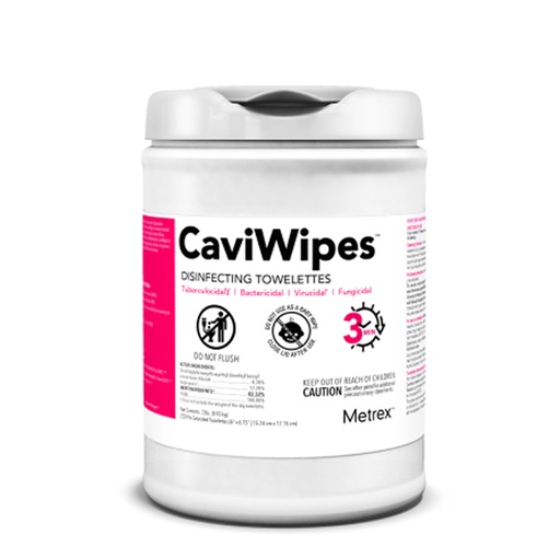 [MET-10-1090] CaviWipes™ Surface Disinfectant Premoistened Alcohol Based Manual Pull Wipe 220 Count Canister Disposable Alcohol Scent NonSterile