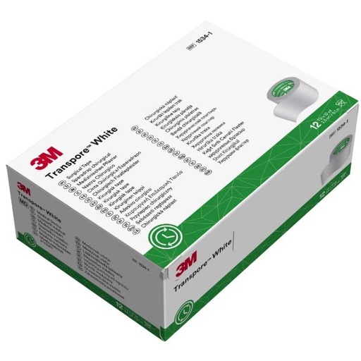 [MMM-1534S-1] Medical Tape 3M™ Transpore™ White Single Use Roll Plastic 1 Inch X 1-1/2 Yard White NonSterile