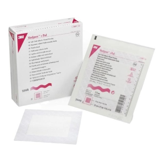 [MMM-3568] Adhesive Dressing 3M™ Medipore™ 6 X 6 Inch Soft Cloth Square White Sterile