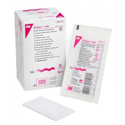 [MMM-3564] Adhesive Dressing 3M™ Medipore™ 2-3/8 X 4 Inch Soft Cloth Rectangle White Sterile