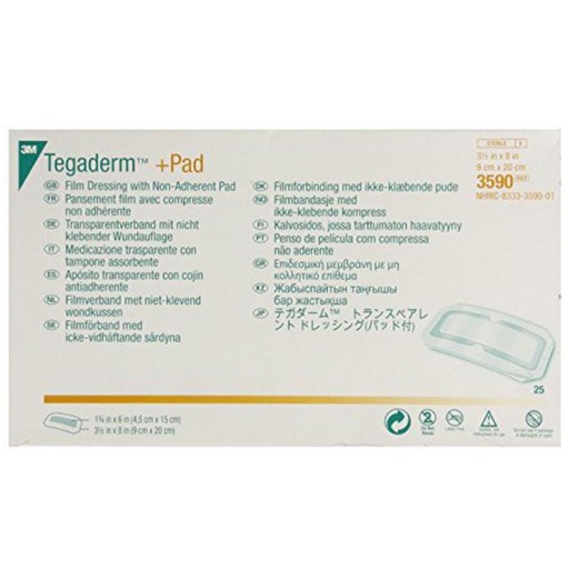 [MMM-3590] Transparent Film Dressing with Pad 3M™ Tegaderm™ Rectangle 3-1/2 X 8 Inch Frame Style Delivery Without Label Sterile