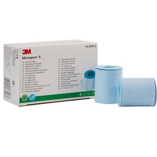 [MMM-2770-2] Medical Tape 3M™ Micropore™ S Skin Friendly Silicone 2 Inch X 5-1/2 Yard Blue NonSterile