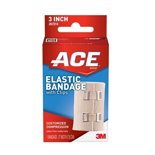 [MMM-207314] Elastic Bandage 3M™ ACE™ 3 Inch Width Standard Compression Clip Detached Closure Tan NonSterile