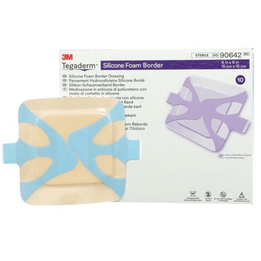 [MMM-90642] Silicone Foam Dressing 3M™ Tegaderm™ 6 X 6 Inch Square Silicone Adhesive with Border Sterile